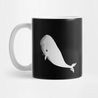 A white whale with geometric striped pattern Mug